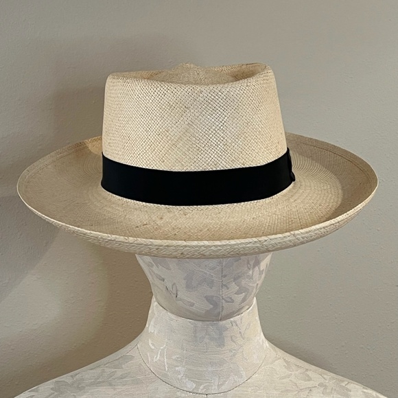 Unisex Classic Wide Brim Straw Panama Fedora with Black Grosgrain Band Medium main image 16
